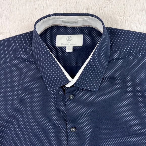 Christian Lacroix Dress Shirt Men's XL Navy White Polka Dot Contemporary Fit - Picture 1 of 10